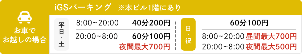 iGSへの交通手段(お車でお越しの方へ、近くのコインパーキングのご紹介)